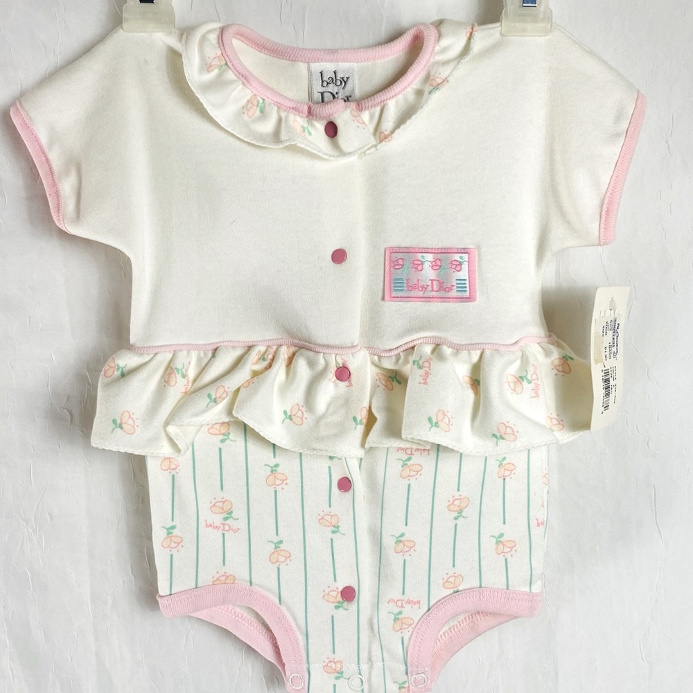NWT vintage Baby Dior White and Pink Floral Onesie